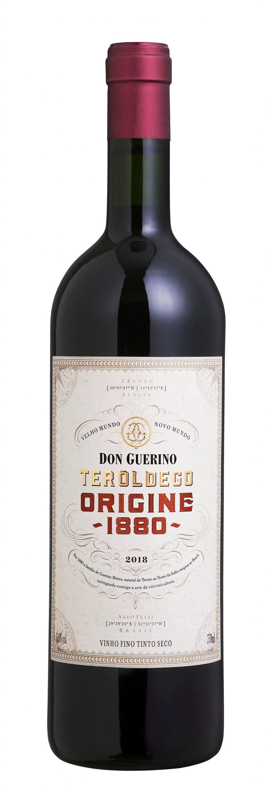 Garrafa de Vinho Tinto Fino Seco Teroldego Origine 1880 Reserva Don Guerino