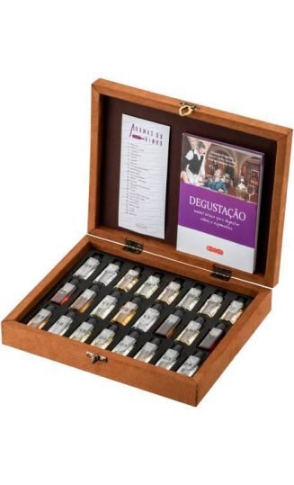 Caixa de Aromas de Vinhos em Pinus com 24 Frascos + Livro Degustação 13899-05