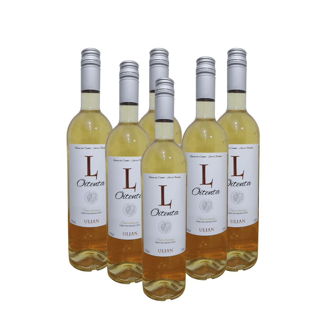 Garrafas de Vinho Branco Fino Seco Chardonnay L Oitenta Ulian Kit com 6